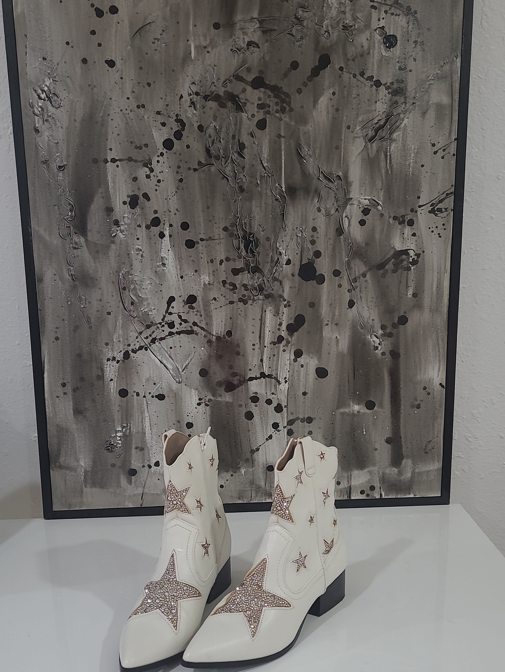White Star Embellished Western Ankle Boots - Unbranded